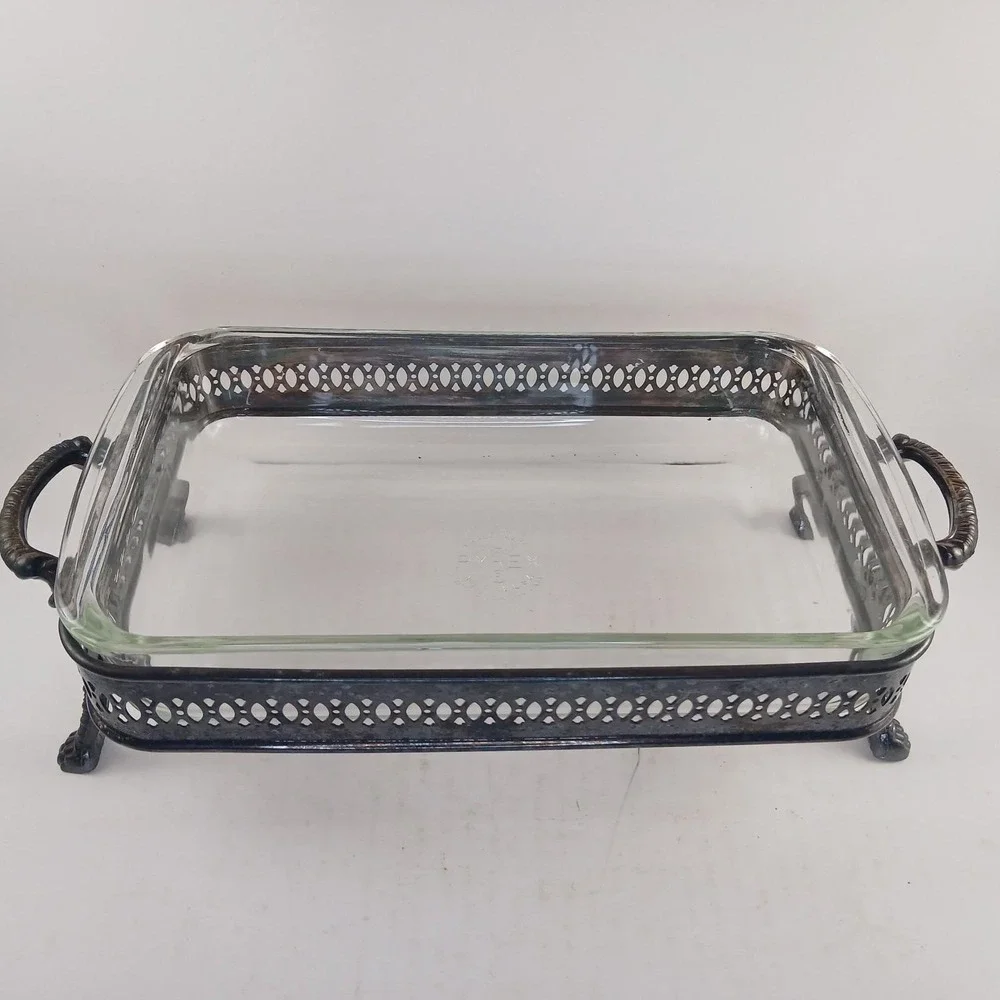 Vtg Silver Plated Footed Casserole Dish Holder Book Holder 10x6